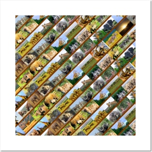 African Wildlife Stripe Collage Brown Posters and Art